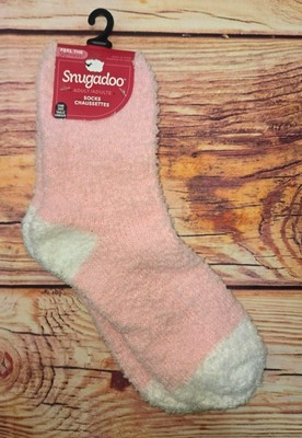 Snugadoo Fuzzy Adult Socks Pink-White One Size Warmth Cozy Soft-image