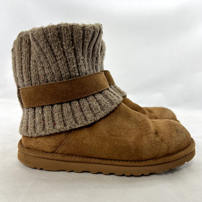 UGG Boots Womens 9 Brown Suede Leather Cambridge Sweater Knit Cuff Cozy Winter-image