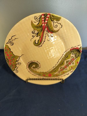 Pier 1 Imports Earthenware Jardine Paisley Salad Plate Green Red Paisley-image