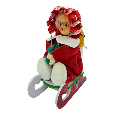 Vintage Musical Mrs Santa Claus Knitting Wind Up Christmas Figurine WORKS-image