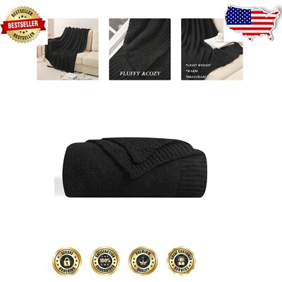 Modern Lightweight Black Fluffy Throw Blanket - Cozy Comfort for All Seasons-image