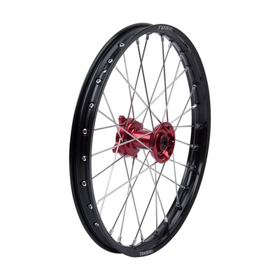 Tusk 1418490320 Impact Complete Wheel-Front 19x1.40 Blk Rim/Silver Spoke/Red Hub-image
