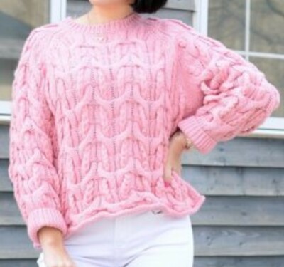 Zara Knit Size S Pink Chunky Cable Knit Sweater Pink Cozy Oversized Pullover-image
