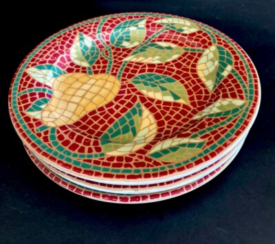Pier 1 Imports Italy~ Mosaic Fruit Salad Plates  Red Earthenware 8.25