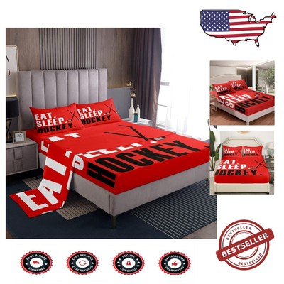 Signature Red Ice Hockey Bedding Set - Deep Pocket Fitted Sheet for Cozy Nights-image