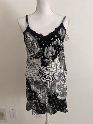 NWT~Women's SOMA Cool Nights Cozy Slub Romper Paisley Ivory Medium-image