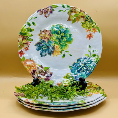 Pier 1 Imports Melamine Dinner Plates Succulents Floral Design SET OF 4 *-image