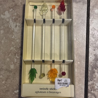 Pier 1 Imports Glass Swizzle Sticks For Beverages Set Of 4 Colorful Leaf Design-image