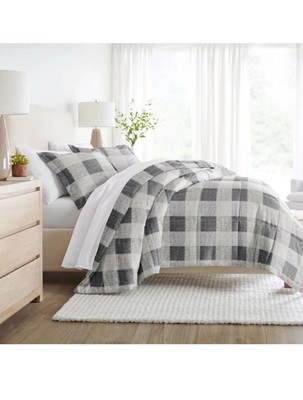 Becky Cameron Bedding Set Reversible Microfiber gingham gray-full and queen-NEW-image