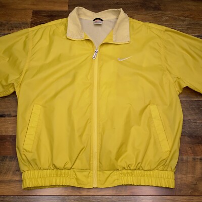 Vintage Nike Windbreaker Jacket Mens Large Yellow Full Zip Pouch-image