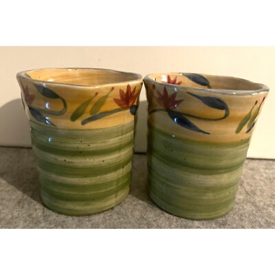 2 Pier 1 Import San Marino Earthenware Mugs, Elizabeth Design  # 1977-image