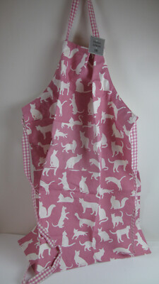 Cat Apron Pink/White/Kitchen/Checker Straps/Pockets/Made in India/100%Cotton/NEW-image