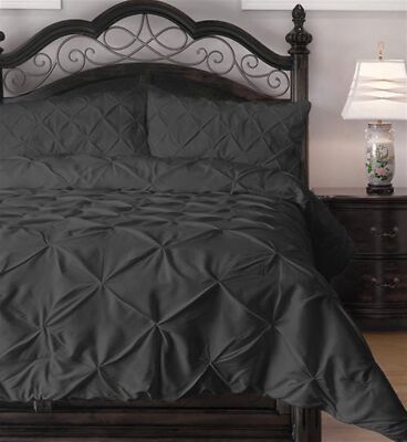 4 Pc Comforter Set Pinch Pleat Down Alternative ~ Charcoal ~ King 104 x 92 *NEW*-image