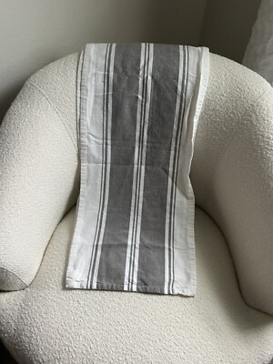 Pier One  long table runner woven White /Gray stripe 14 x 72-image