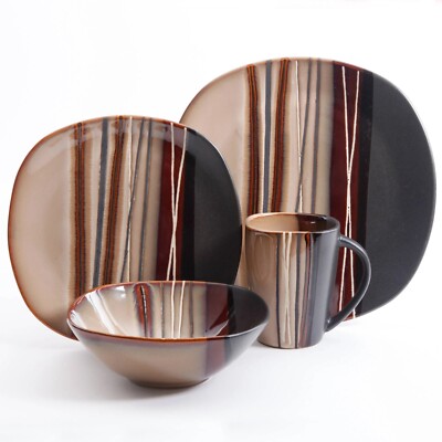 Better Homes & Gardens Bazaar Dinnerware, Brown, Set of 16-image