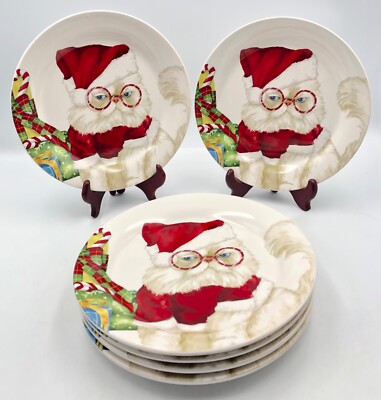 PIER 1 Imports Set of 6 Grumpy Cat Santa Christmas Salad Dessert Lunch Plates 9