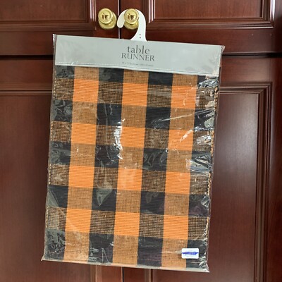 Design Imports DII Table Runner 14 x 72 Orange Buffalo Plaid Halloween Fall-image