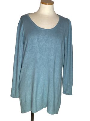 Cupio Women Size L Blue Crew Neck Sweater Lightweight 3/4 Sleeve Soft Shirt Cozy-image