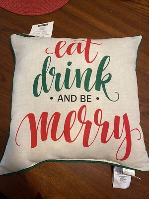 Christmas Outdoor Pillow Holiday Eat Drink Be Merry Red Green Cushion Cocktail-image
