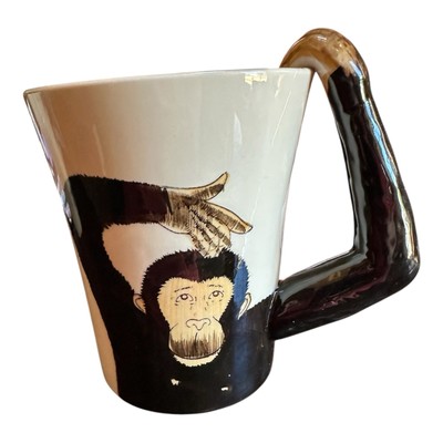 Pier 1 One Imports Monkey Chimpanzee 3D Arm Handle 16oz Coffee Tea Mug Cup-image