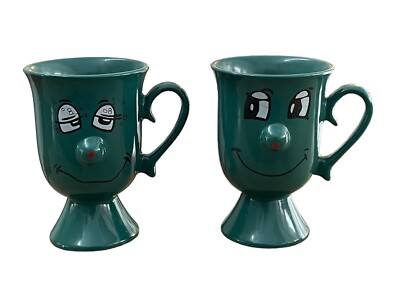 Two Vintage James Alex Imports Happy Smiley & Boozy Face Mug Mugs Green-image