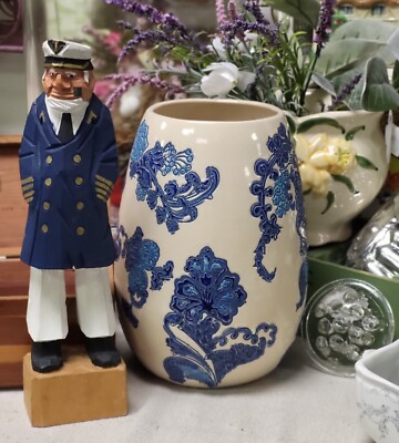 Blue & Ivory Floral Ceramic Vase by Hills Imports Delft Design Cobalt Blue Decor-image