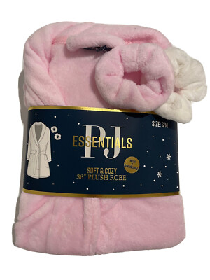 PJ Essentials Soft & Cozy 36” Plush Robe With  2 Scrunchies Pink Size S/M - NWT-image