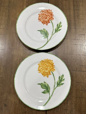 Set of 2 Fall Floral by Pier 1 Flowers Mums Porcelain Salad Plates 7.75” in EUC-image