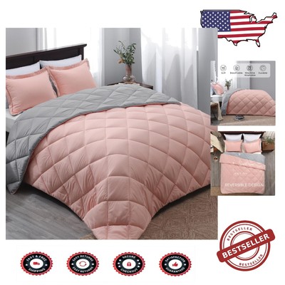 Luxurious King Size Comforter Set - Reversible Pink and Grey for Cozy Nights-image
