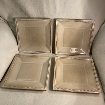 Pier 1 Spice Route Sesame Square Salad Plates Set of 4 Stoneware Beaded Edge-image