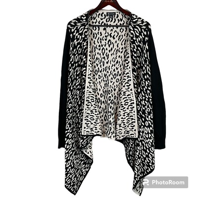 Two Sisters Women Animal Print Open Cardigan Sweater M L Cozy Warm Oversized-image