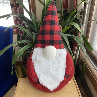 Mainstays Gnome Plush Figural Buffalo Plaid Pillow NWT-image