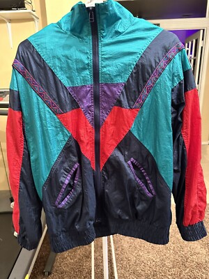 VTG 90s Andy Johns Colorful Full Zip Anorak Windbreaker Jacket Sz Medium-image