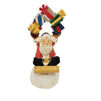 Vtg David Frykman Christmas 1995 Santa on Sled Presents Wind up Music Box Works-image