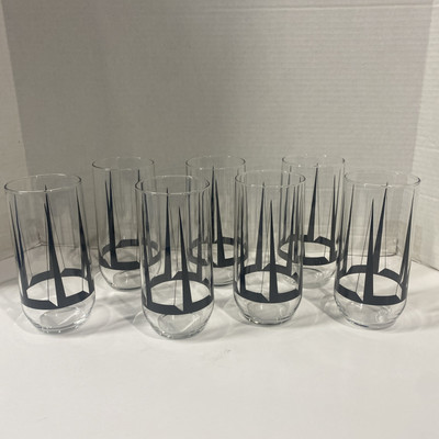 MCM Edgar Watkins Black Pyramid Tumbler Glasses 5 3/4” Tall 6 Piece Set-image