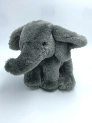 Pier 1 Imports Gray Elephant Plush Sitting Down Trunk Stuffed Animal Lovey-image