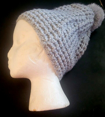 GERTEX Pearl Gray/Silver Accent Knit Beanie Hat w/PomPom;Polyester;1 Sz Fits All-image