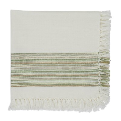 Fringed Cotton Table Napkin - Thyme Green Stripes 20 In x 20 In Design Imports-image
