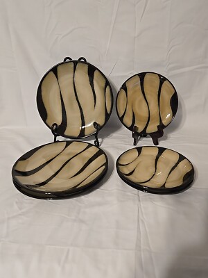 6-Pier 1 Imports Stoneware Zebra Pattern Side Plates 8