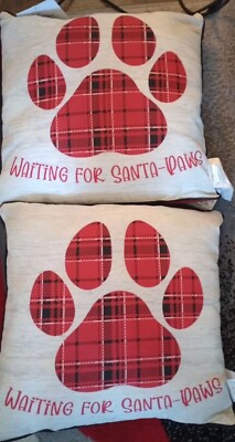 Mainstays Outdoor PillowsChristmas 2 Gray/Red Waiting For Santa-Paws 16X16 -image