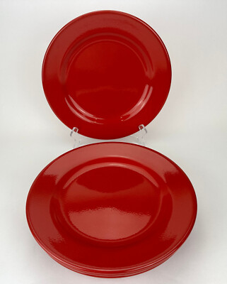PIER 1 Red Earthenware Rimmed Dinner Plates Set of Five 2 Sets Available-image