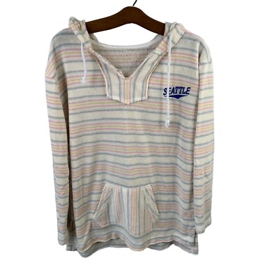 Seattle Cozy Pullover Hoodie Womens L Long Sleeve V-Neck Stripe Comfort Multicol-image