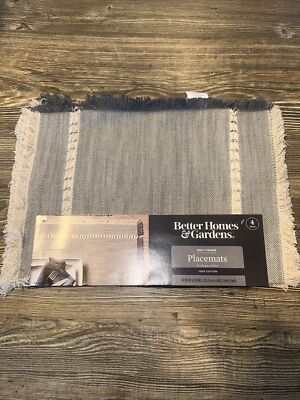 Better Homes & Gardens Woven Table Placemat with Fringe, Gray, 4 Piece Set. B-image