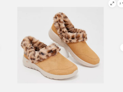 Skechers On-the-GO Joy Suede & Faux Fur Slip-Ons Cozy Catch Chestnut Leopard 6.5-image