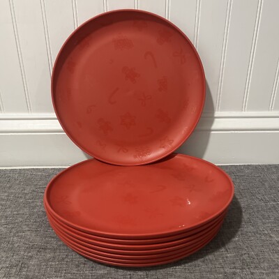 Christmas Plates Plastic Dinner Plates, 10.5” Round Mainstays Set Of 8 Red - NEW-image