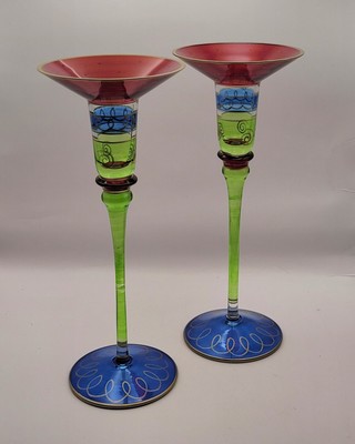 Retired Pier 1 Party Taper Holders Hand Painted with Vibrant Designs of Gold 10