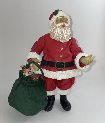 Vintage Fabric Mache Santa Claus Collectible Christmas Decoration wind up music-image