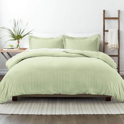 Puffed Chevron Patterned Performance Sage King 3-Piece Duvet Cover Set-image