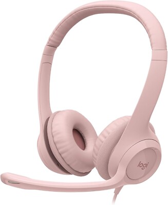 Logitech H390 Wired USB On-Ear Stereo Headphones with Mic PC Laptop Rose Pink-image