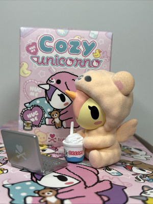 Tokidoki Cozy Unicorno Cuddle Bear 3” Vinyl Figure Flocked New w/ Box & Sticker-image